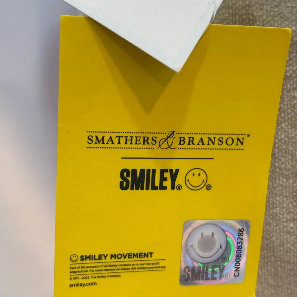 Smathers & Branson Smiley Needlepoint Pillow Pink Yellow Licensed Smiley Face‎